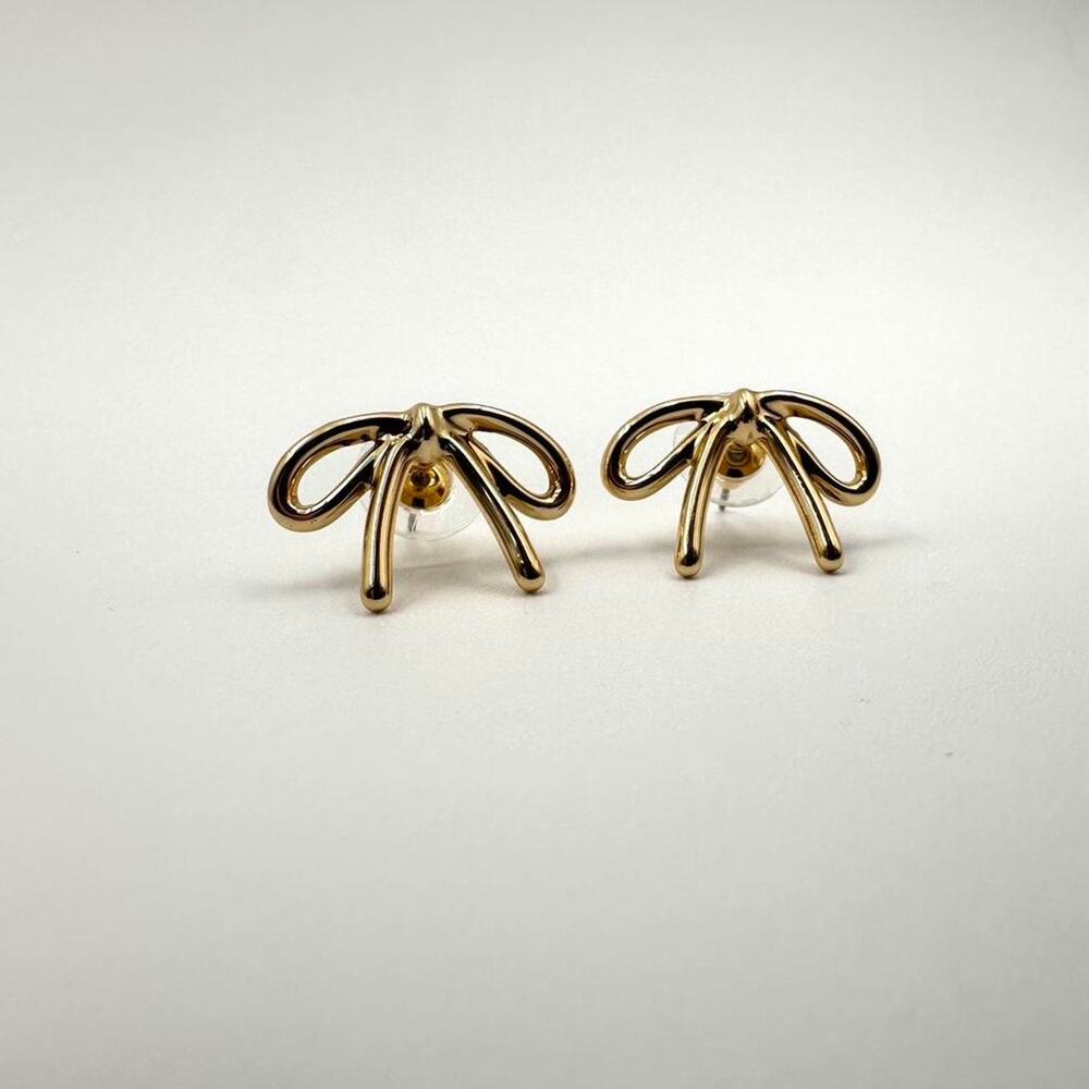 Gold bow earrings ribbon